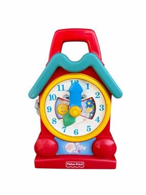 VTG 1994 Fisher-Price Musical Teaching Clock Wind-Up Toy Primary Colors Works!